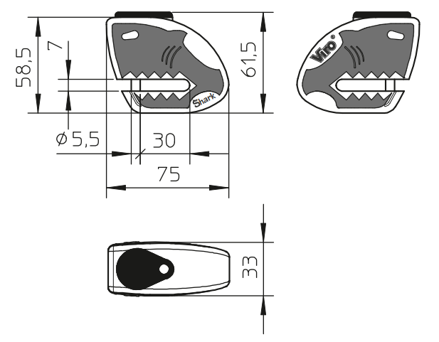 Замок VIRO MOTO SHARK BLACK/WHITE 2 KEY - чертежи